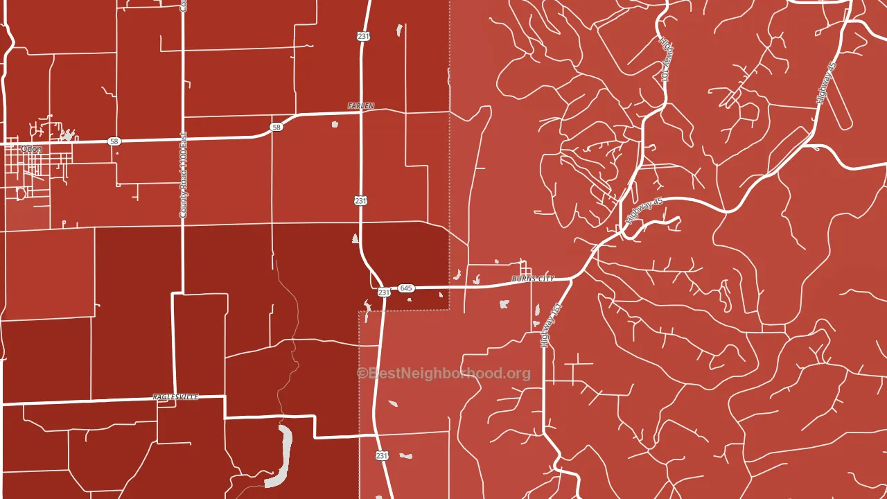 Burns City, IN block-group political-lean map