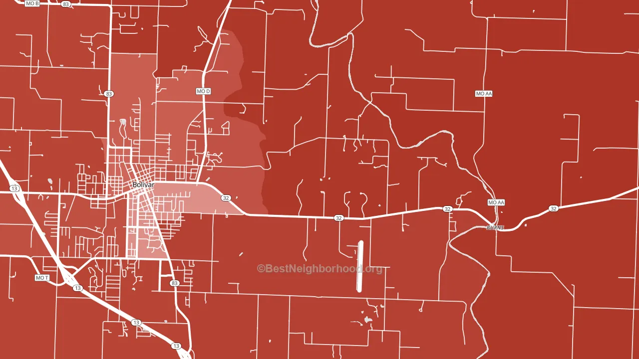 Burns, MO block-group political-lean map