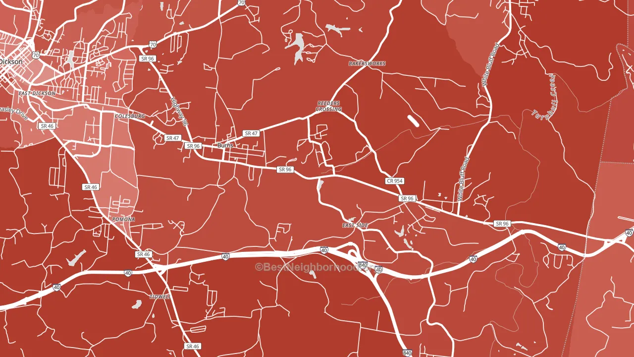 Burns, TN block-group political-lean map
