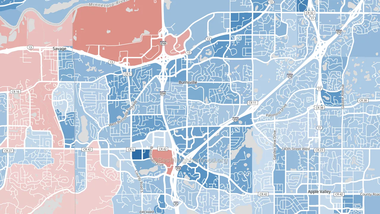 Burnsville, MN block-group political-lean map