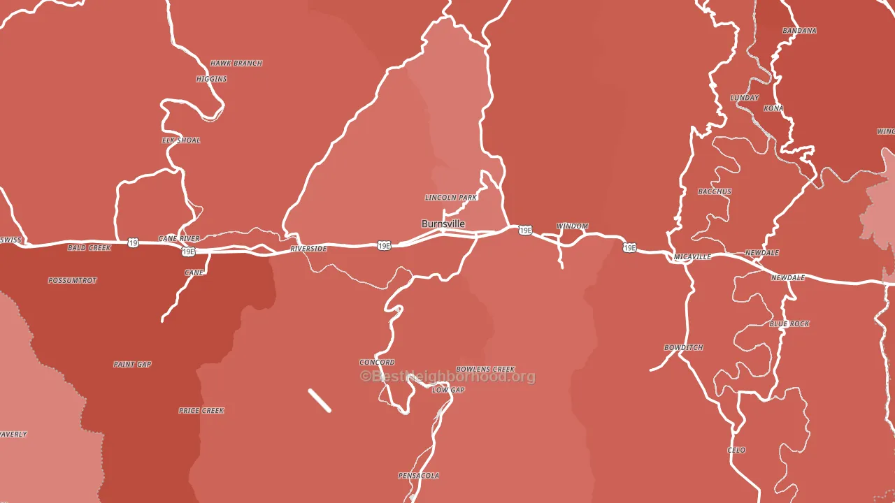 Burnsville, NC block-group political-lean map