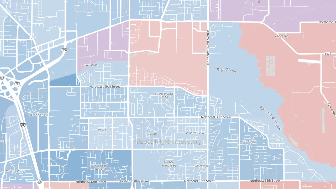 Burnt Bridge Creek, Vancouver, WA block-group political-lean map