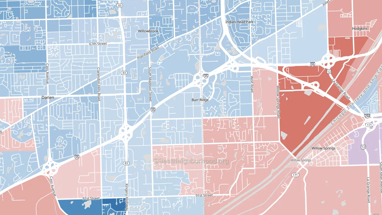 Burr Ridge, IL block-group political-lean map