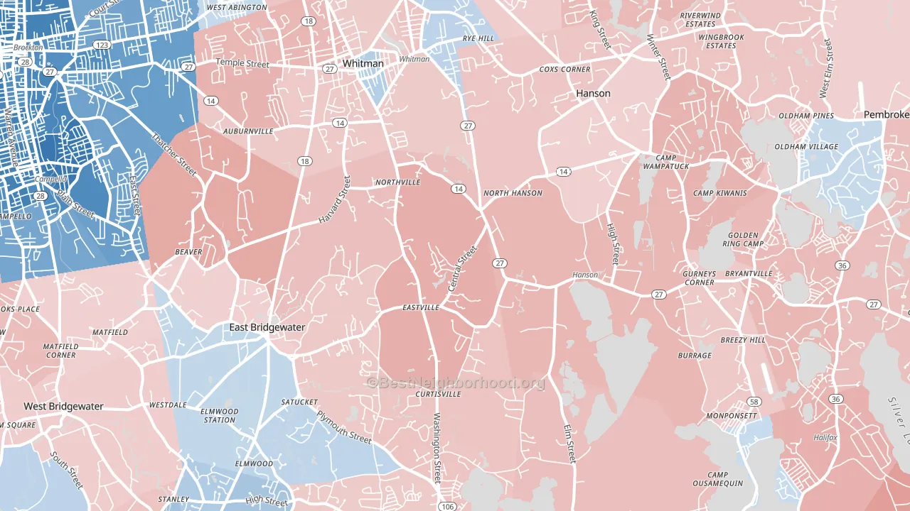 Burrage, Hanson, MA block-group political-lean map
