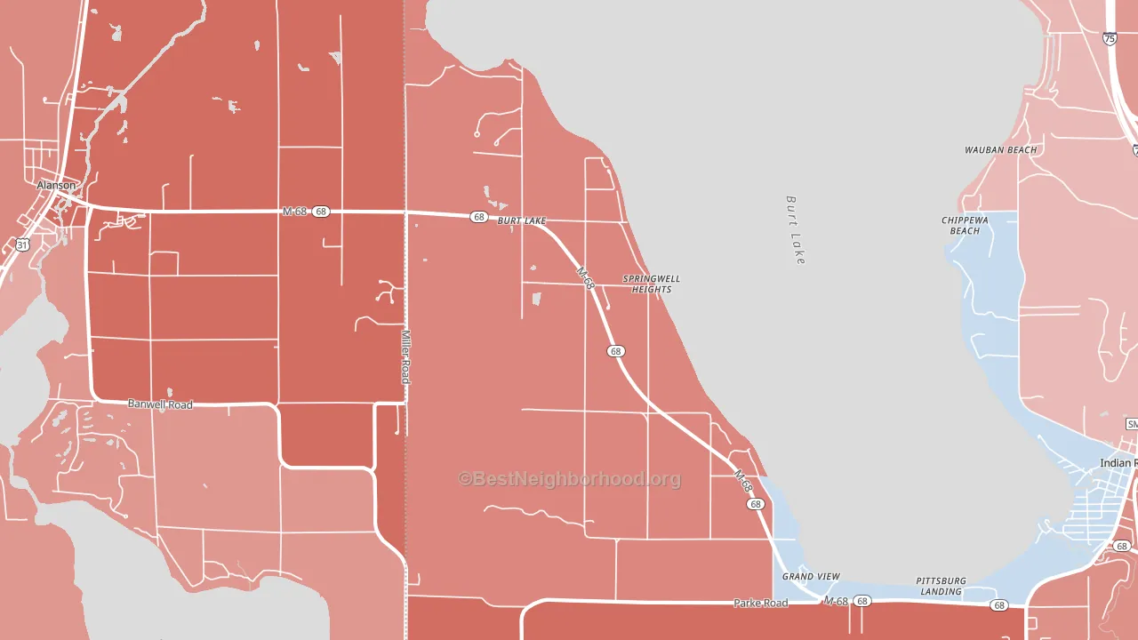 Burt Lake, MI block-group political-lean map