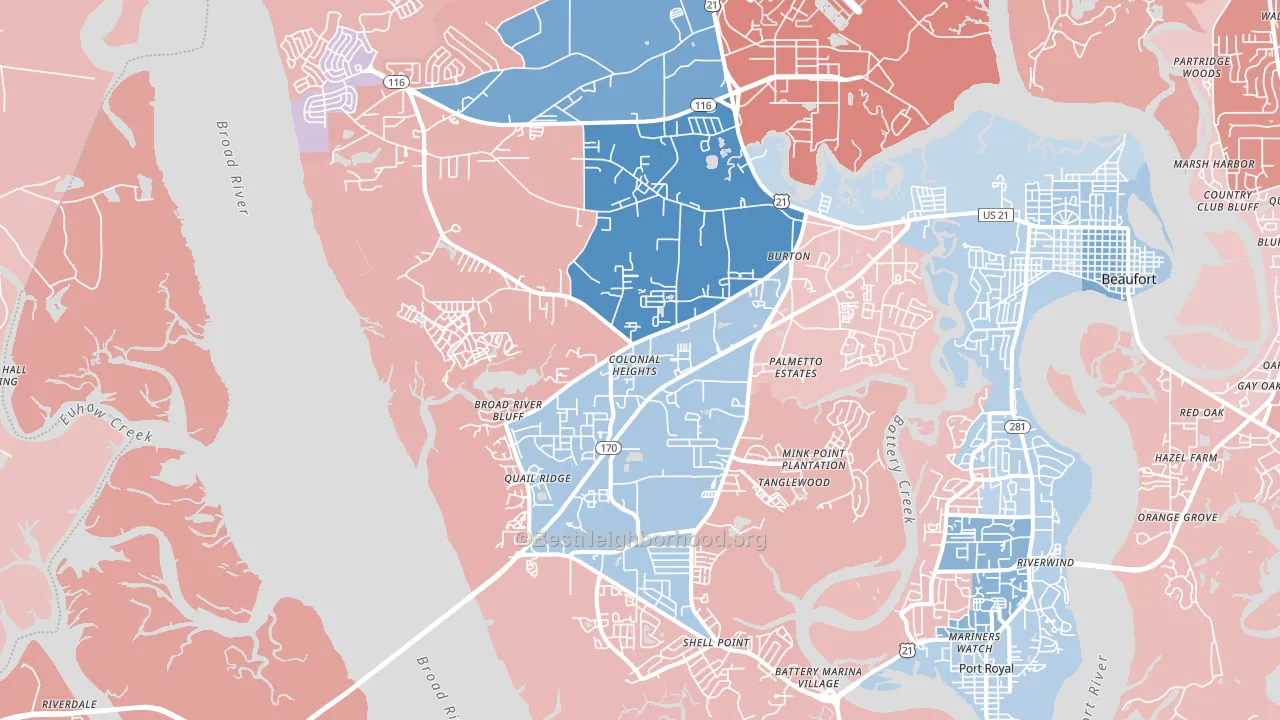 Burton, SC block-group political-lean map