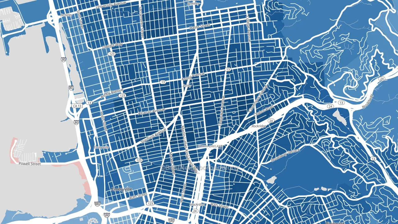 Bushrod, Oakland, CA block-group political-lean map