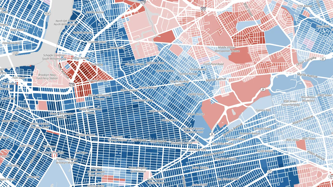 Bushwick, Brooklyn, NY block-group political-lean map