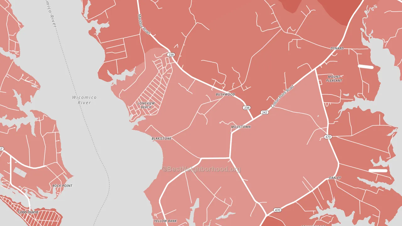 Bushwood, MD block-group political-lean map