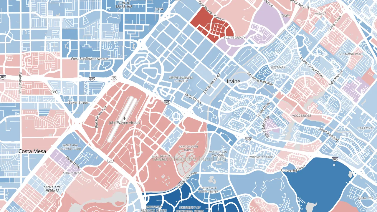 Business District, Irvine, CA block-group political-lean map