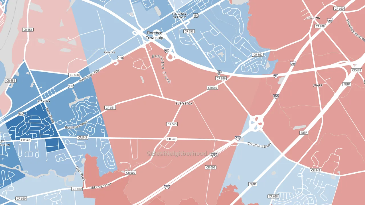 Bustleton, NJ block-group political-lean map