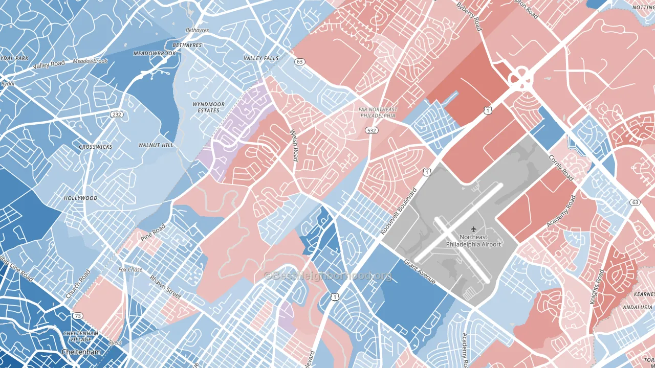 Bustleton, Philadelphia, PA block-group political-lean map