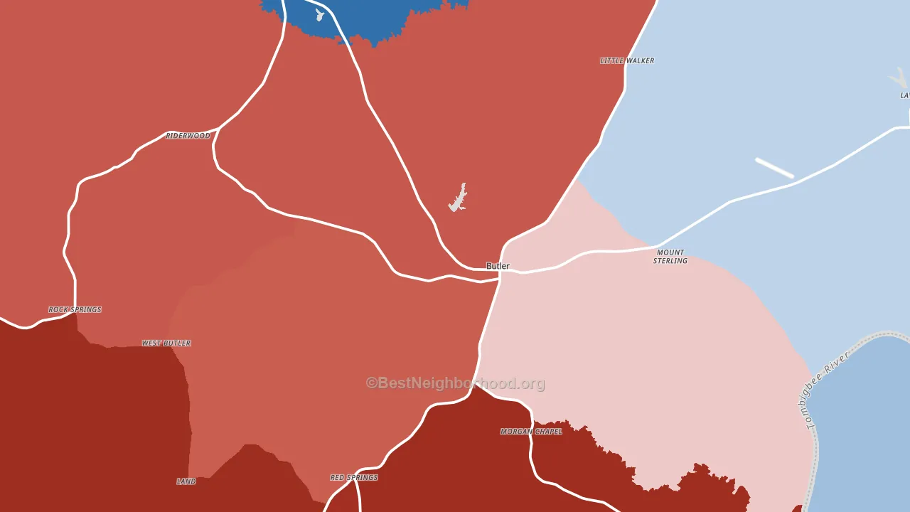 Butler, AL block-group political-lean map