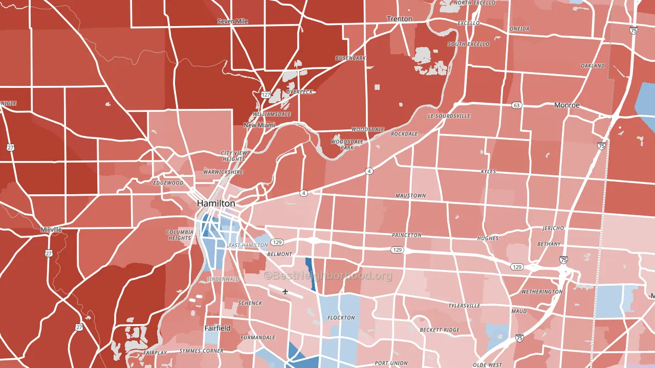 Butler County, OH block-group political-lean map