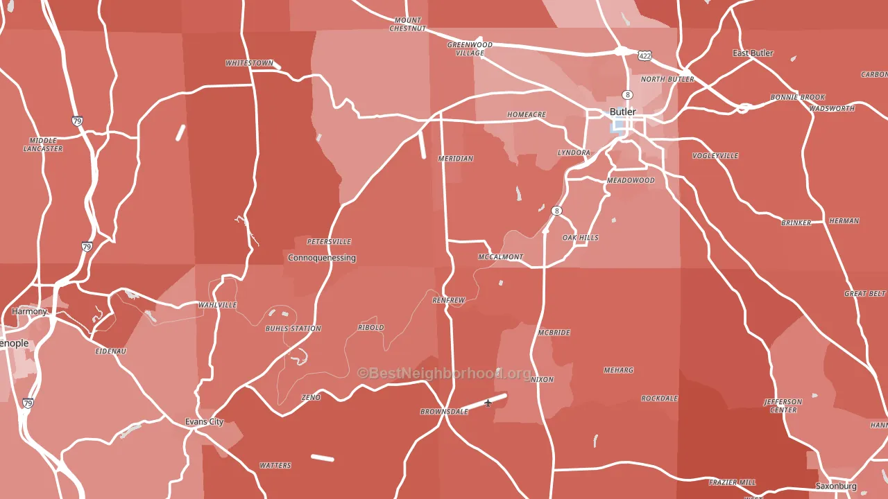 Butler County, PA block-group political-lean map