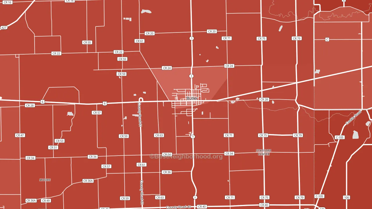 Butler, IN block-group political-lean map