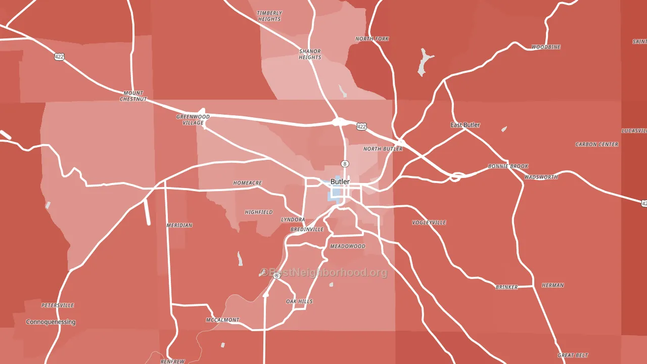 Butler, PA block-group political-lean map