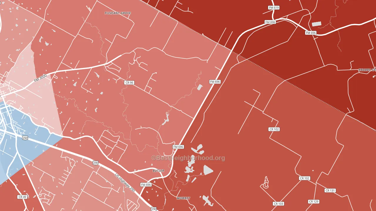Butler, TX block-group political-lean map