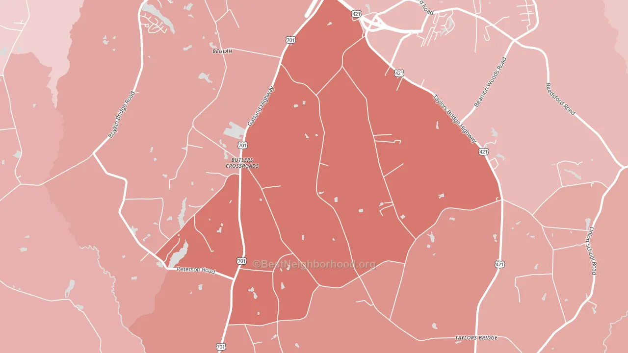 Butlers Crossroads, NC block-group political-lean map