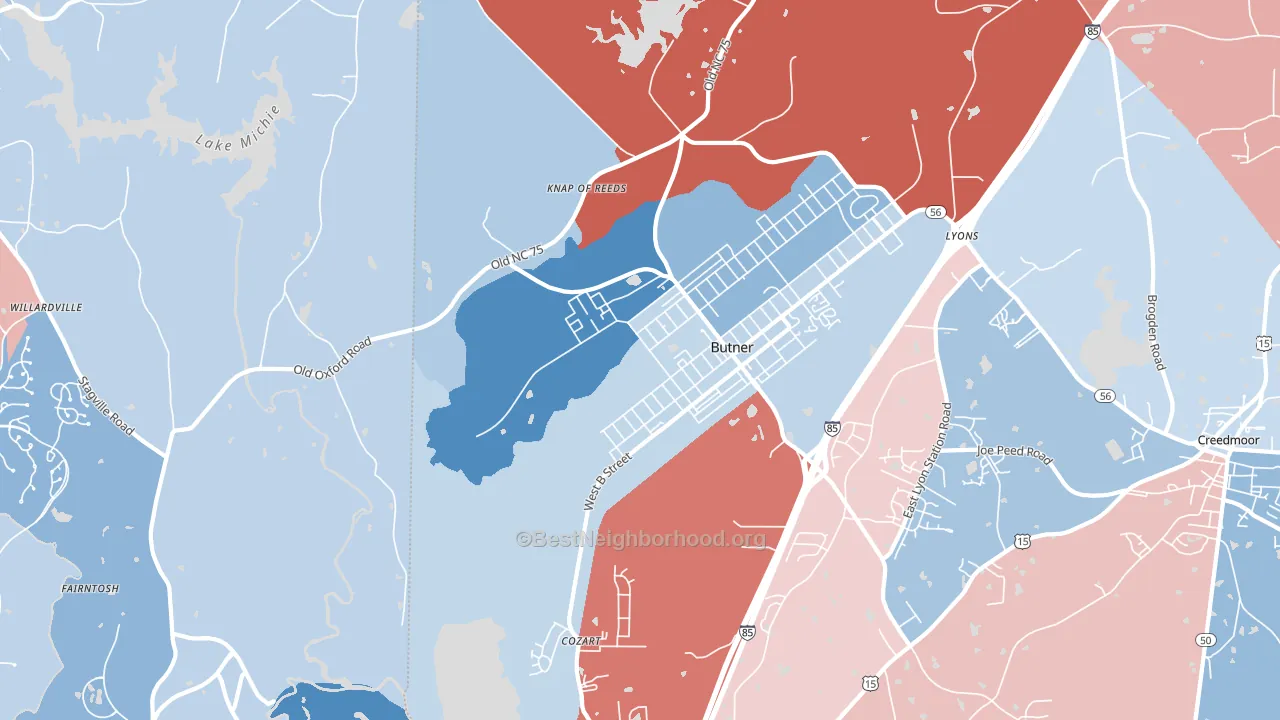 Butner, NC block-group political-lean map