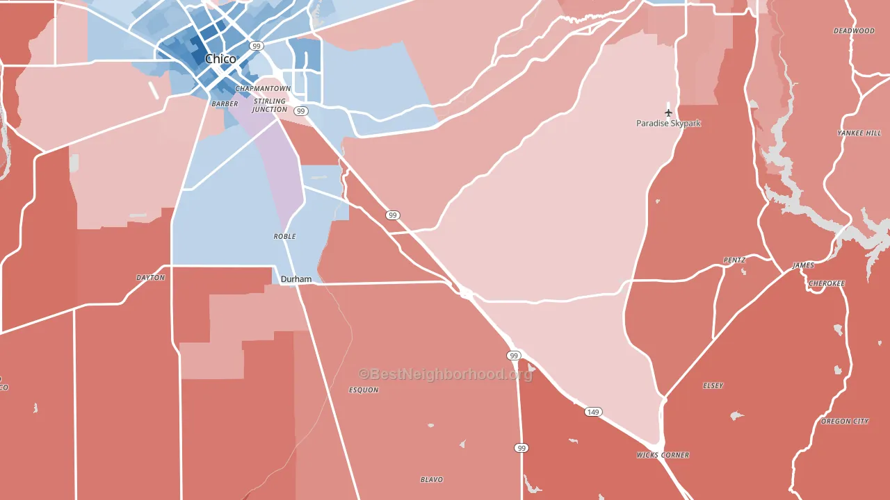 Butte County, CA block-group political-lean map