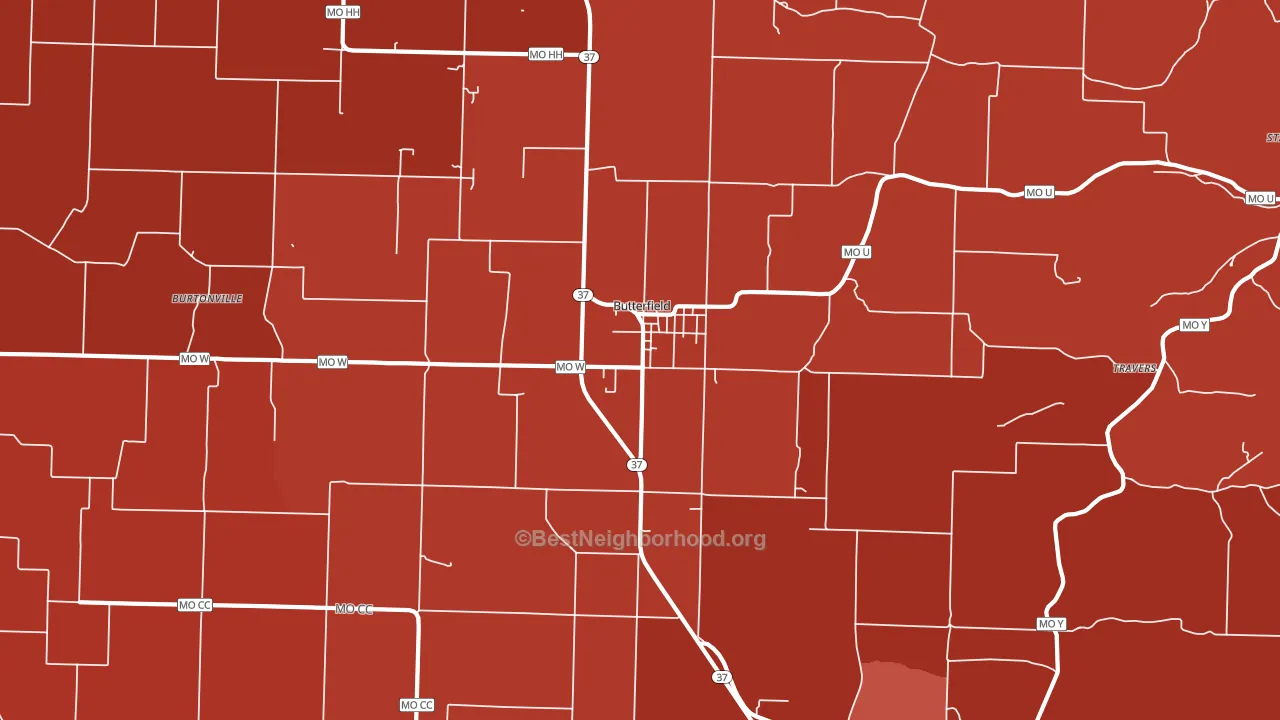 Butterfield, MO block-group political-lean map