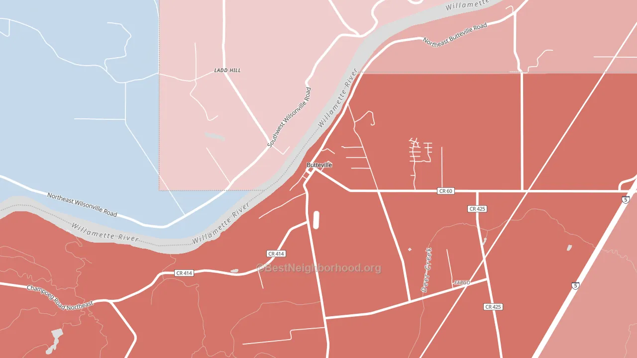 Butteville, OR block-group political-lean map