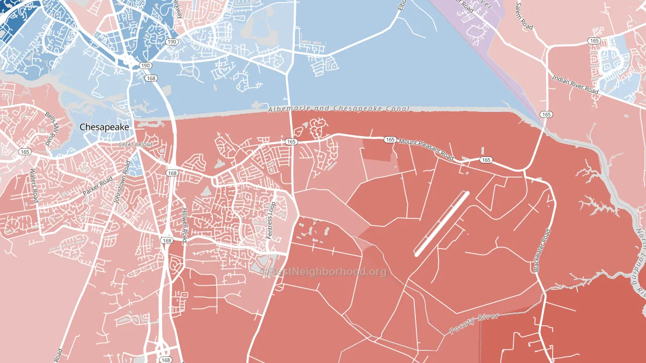 Butts Station, Chesapeake, VA block-group political-lean map