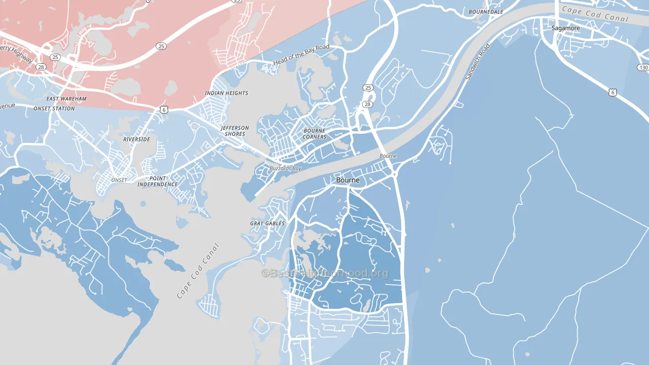 Buzzards Bay, MA block-group political-lean map