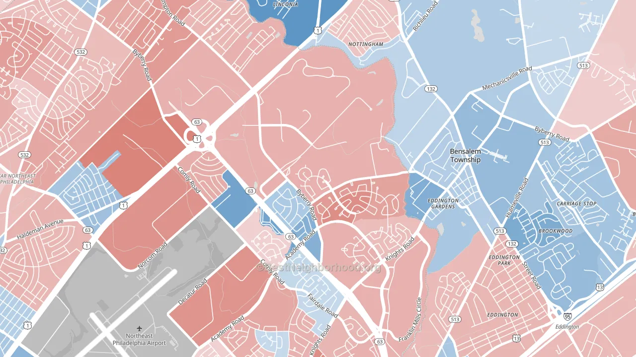 Byberry, Philadelphia, PA block-group political-lean map