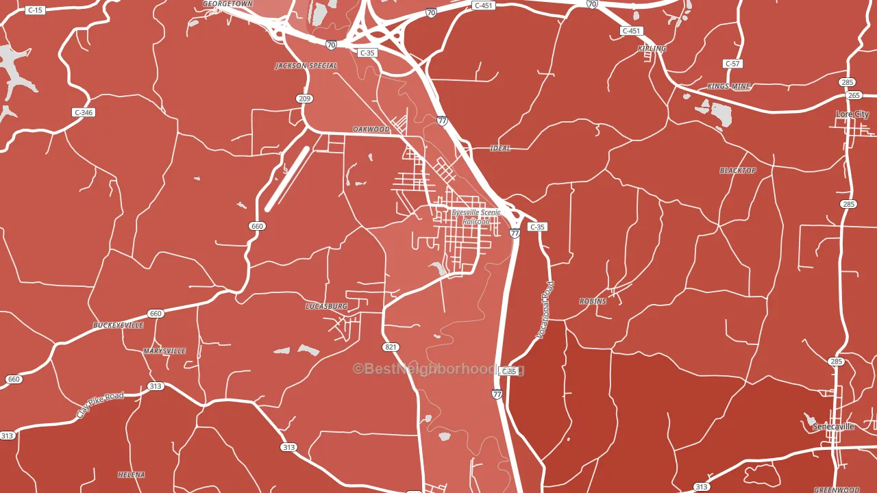 Byesville, OH block-group political-lean map