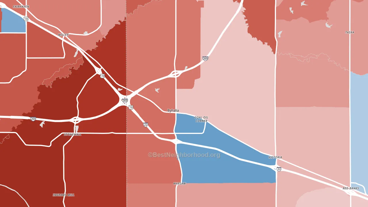 Byhalia, MS block-group political-lean map