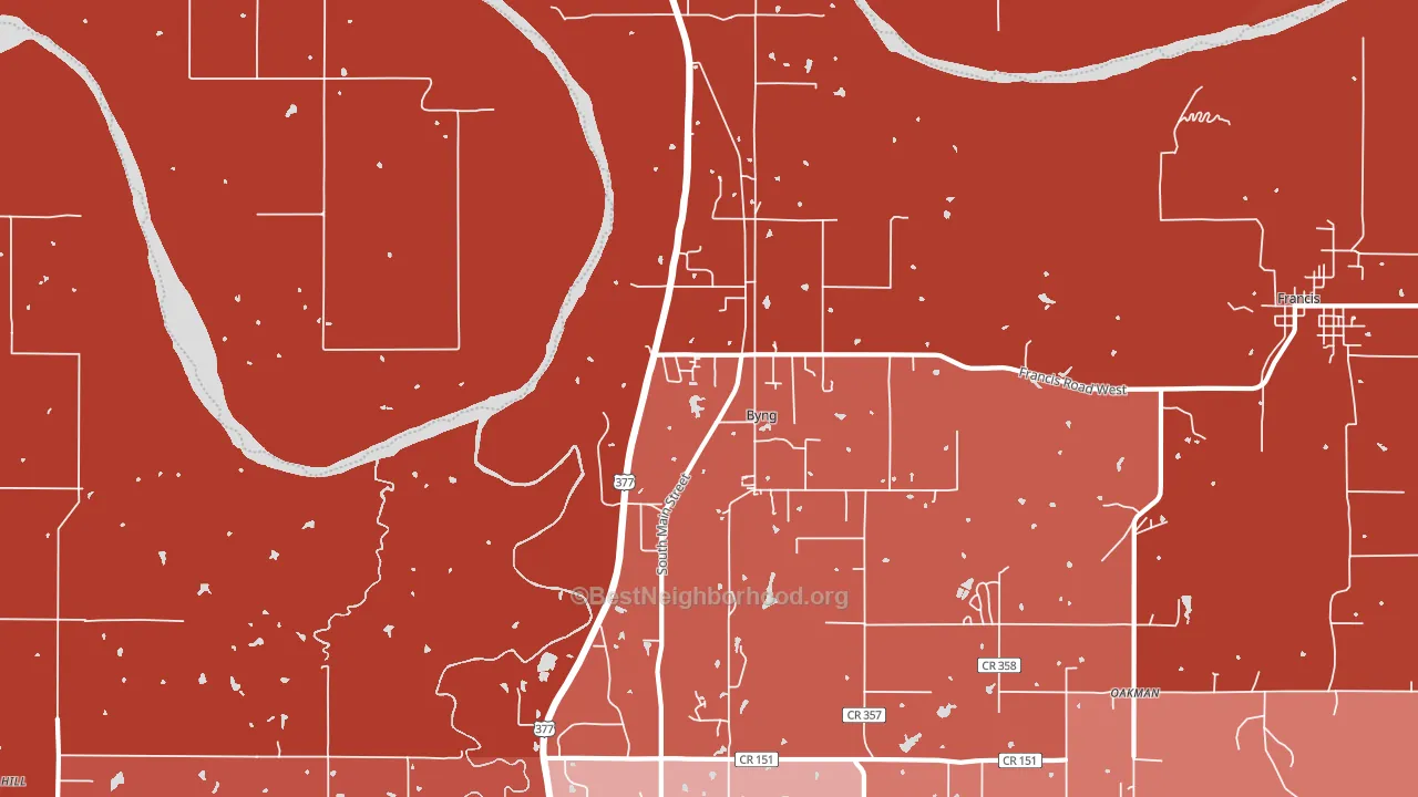 Byng, OK block-group political-lean map