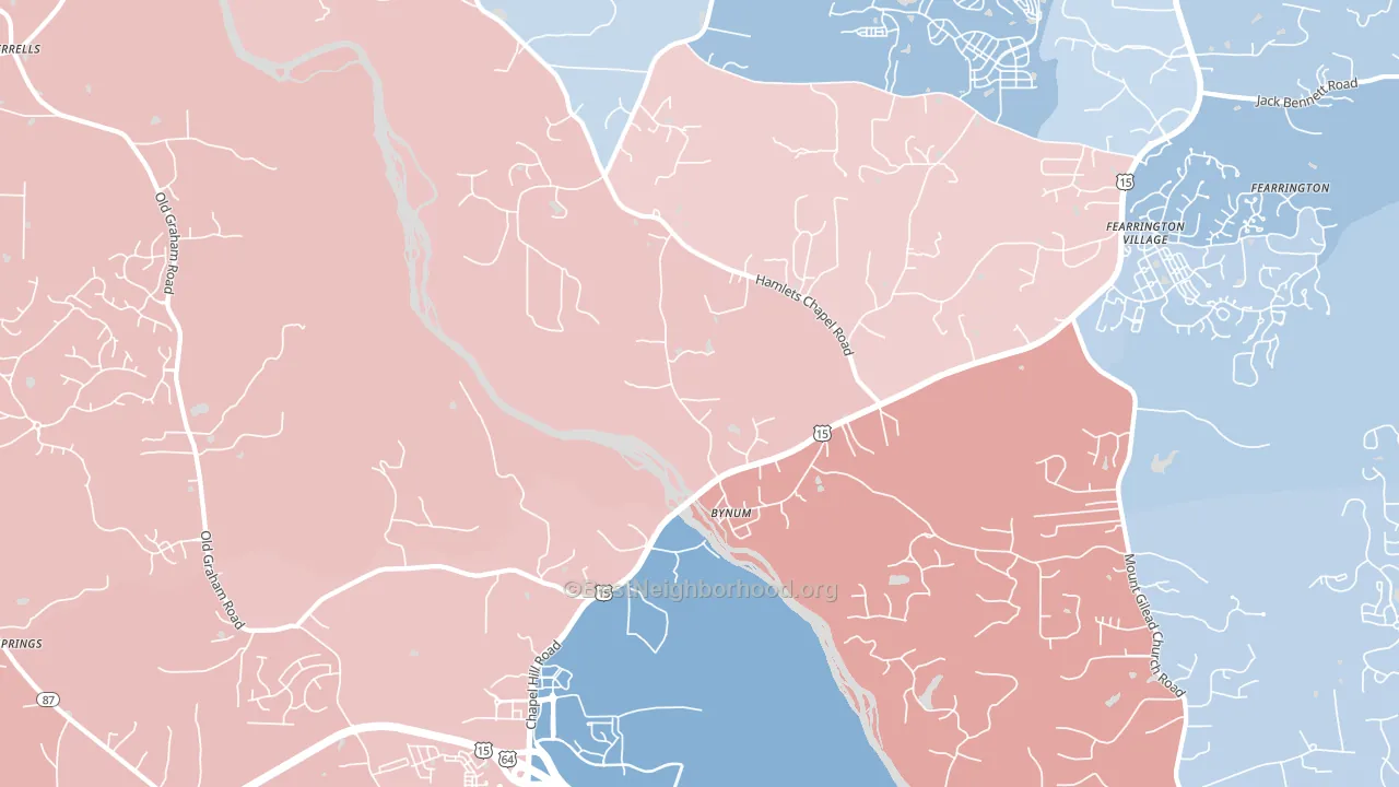 Bynum, NC block-group political-lean map