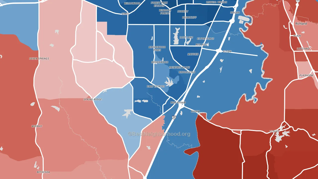 Byram, MS block-group political-lean map