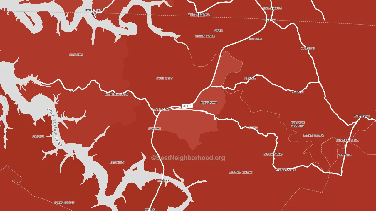 Byrdstown, TN block-group political-lean map