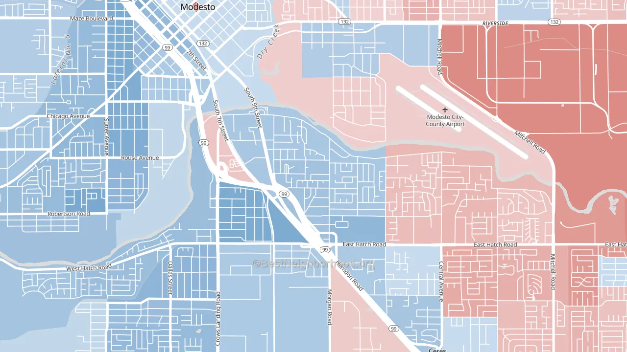 Bystrom, Modesto, CA block-group political-lean map