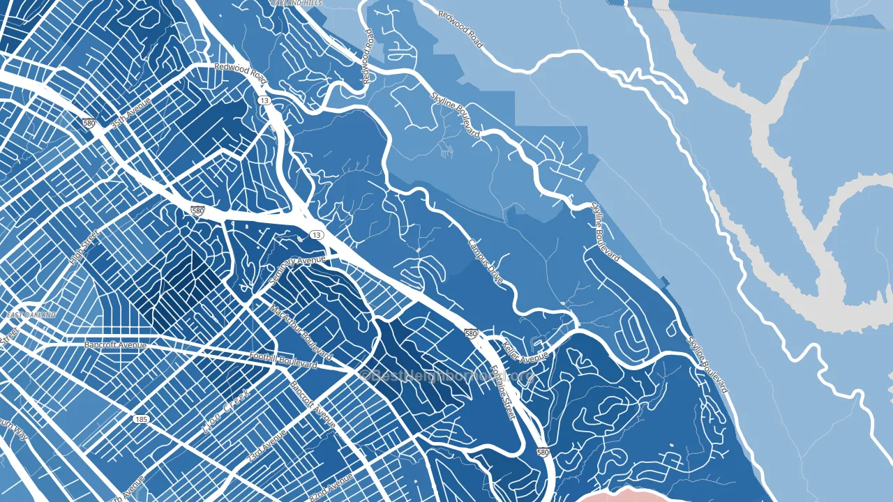 Caballo Hills, Oakland, CA block-group political-lean map