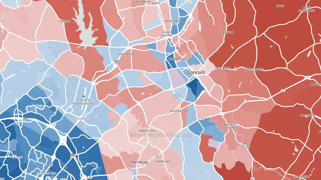 Cabarrus County, NC block-group political-lean map