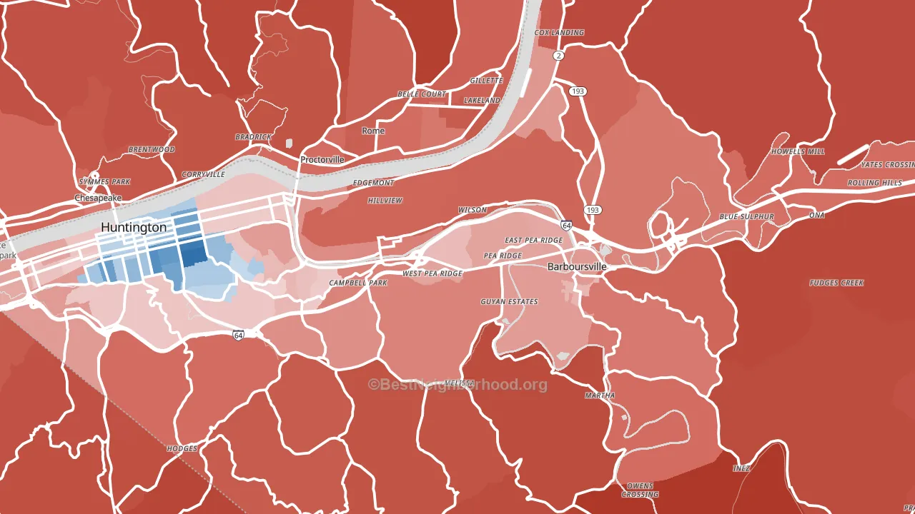 Cabell County, WV block-group political-lean map