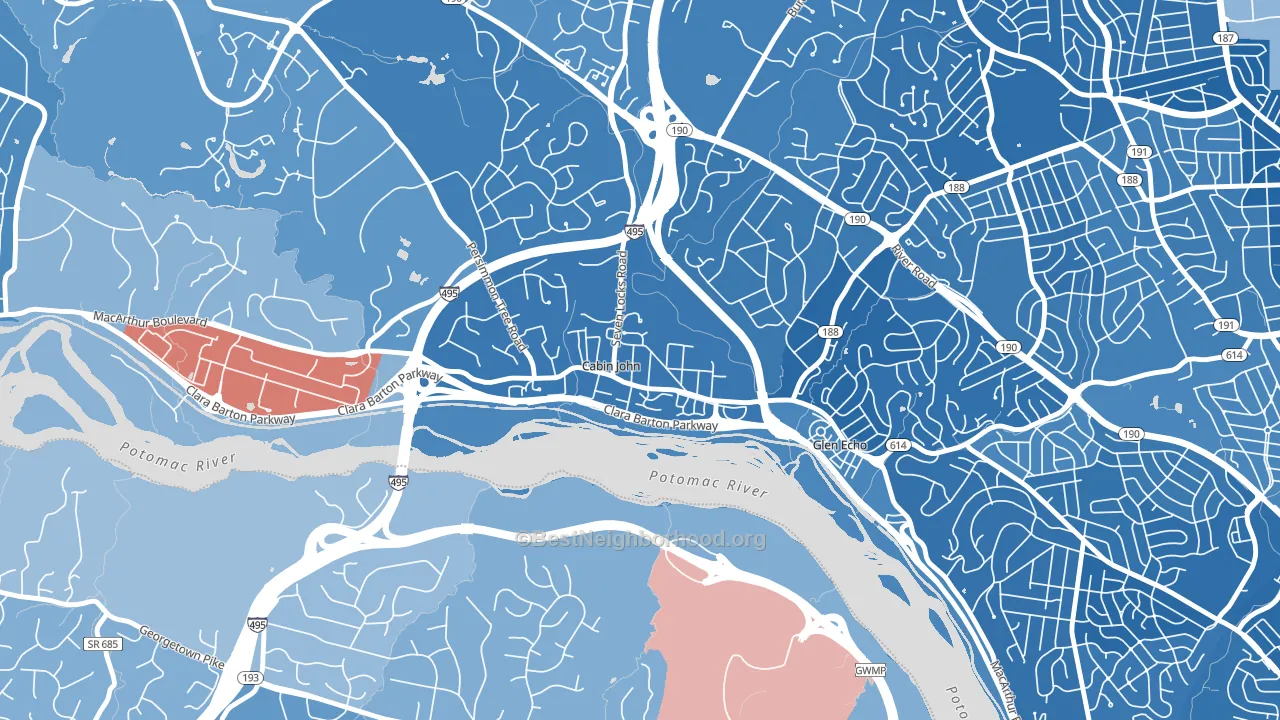 Cabin John, MD block-group political-lean map
