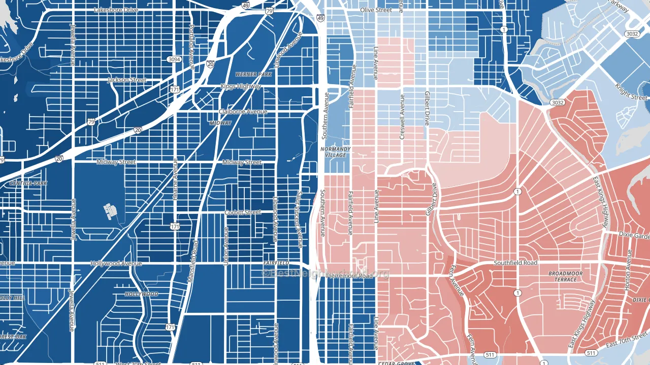 Caddo Heights-South Highlands, Shreveport, LA block-group political-lean map