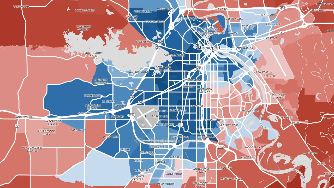 Caddo Parish, LA block-group political-lean map