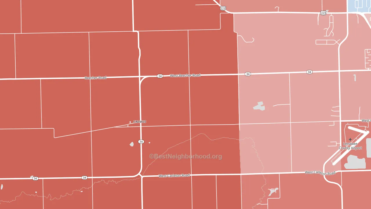 Cadmus, MI block-group political-lean map