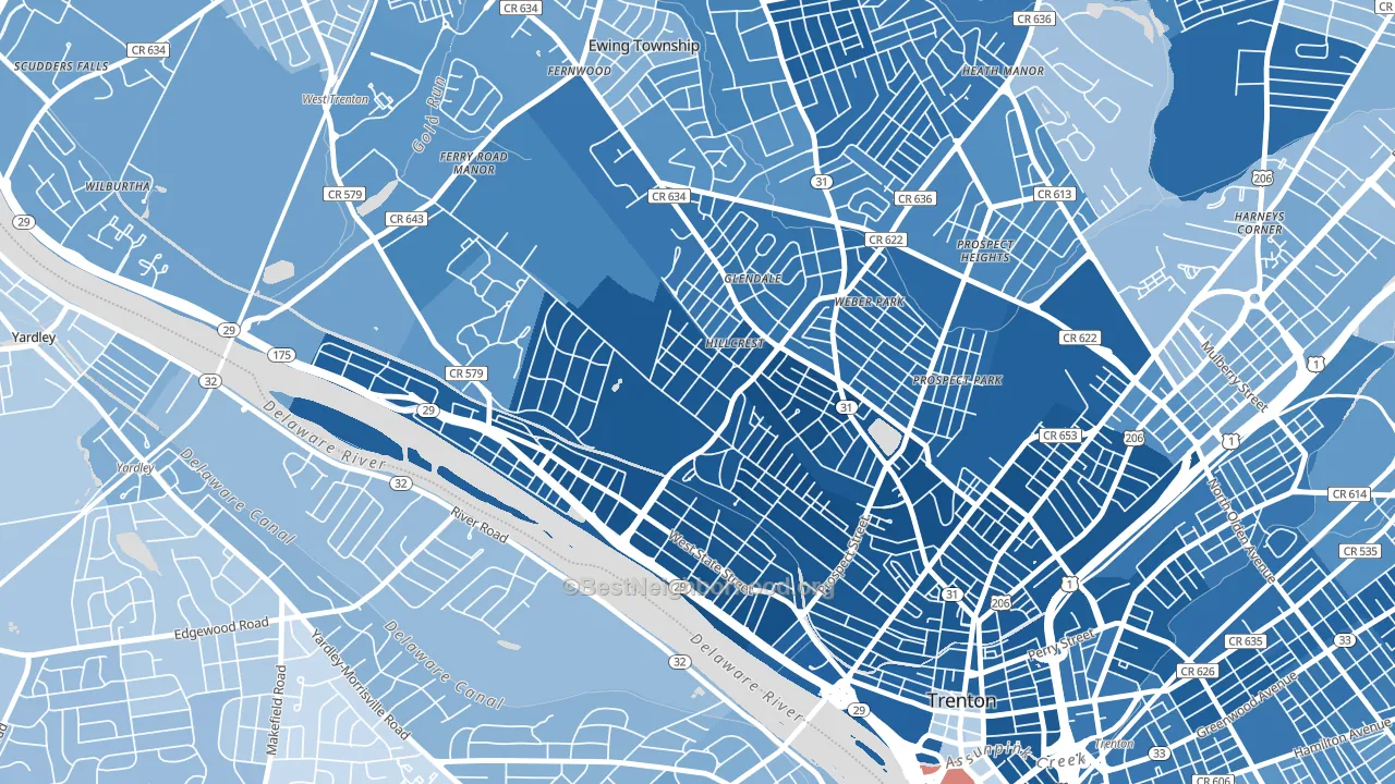 Cadwalader-Hillcrest, Trenton, NJ block-group political-lean map