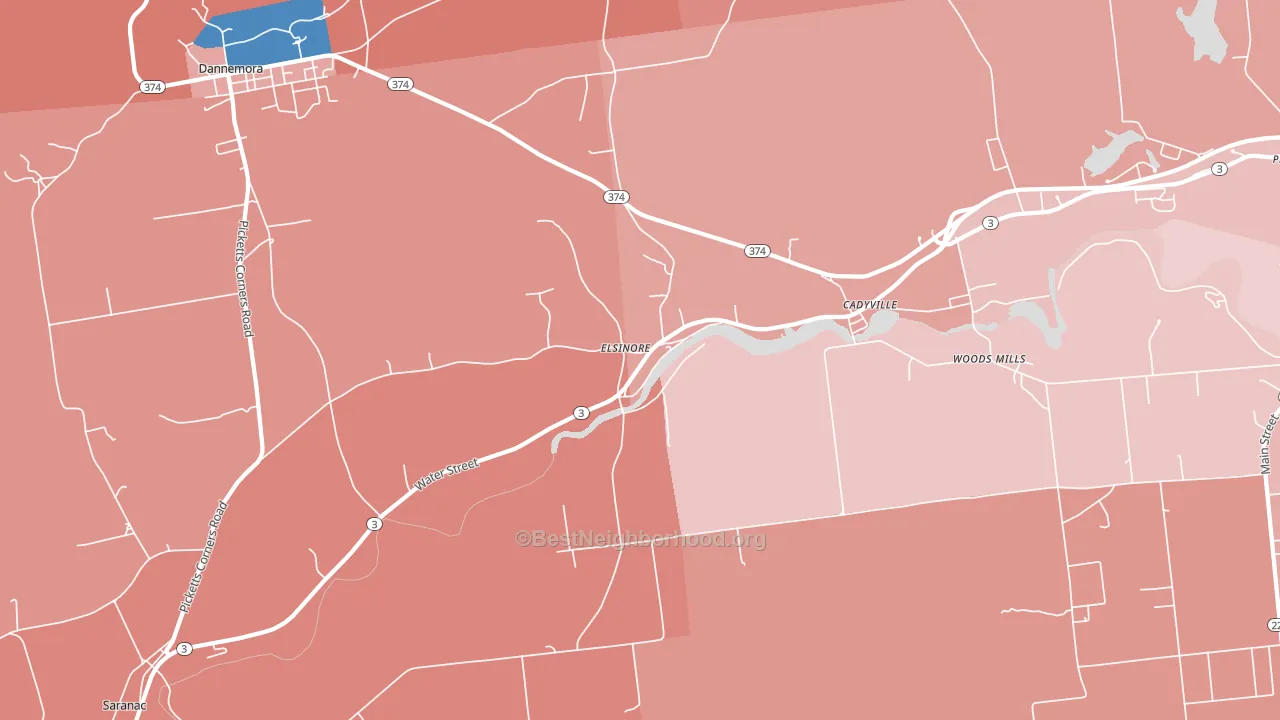 Cadyville, NY block-group political-lean map