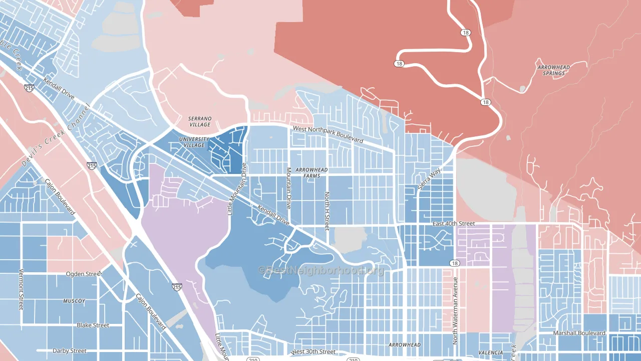 Cajon, San Bernardino, CA block-group political-lean map