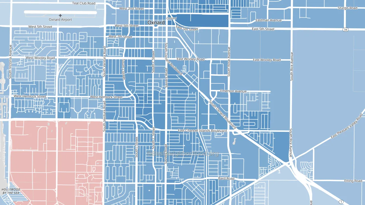 Cal-Gisler, Oxnard, CA block-group political-lean map