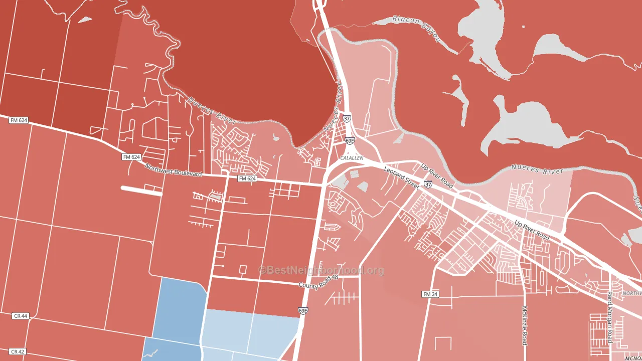Calallen, Corpus Christi, TX block-group political-lean map