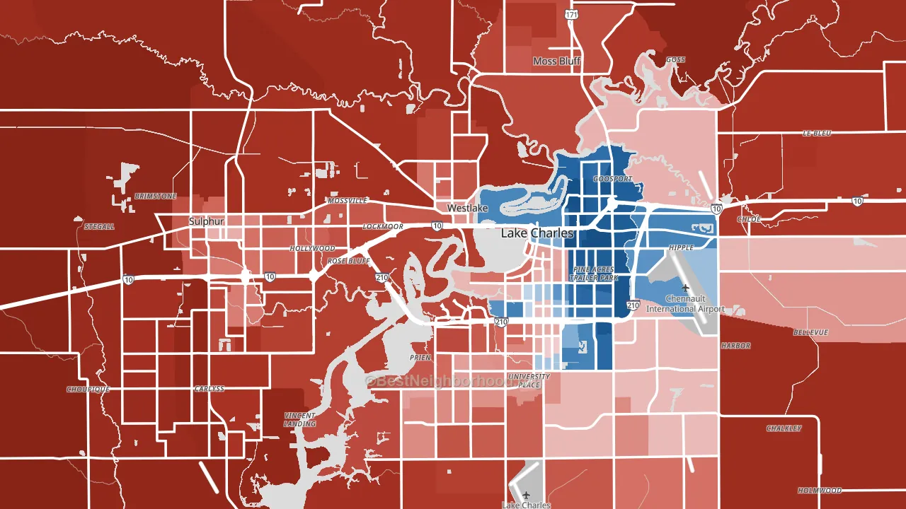 Calcasieu Parish, LA block-group political-lean map